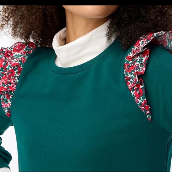 J. CREW, Women's Ruffle Shoulder Sweatshirt- NWT- Size M - Color Academic Greens - Picture 3 of 8
